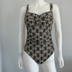 Nip Tuck black white and gold bathing‎ suit sz 8